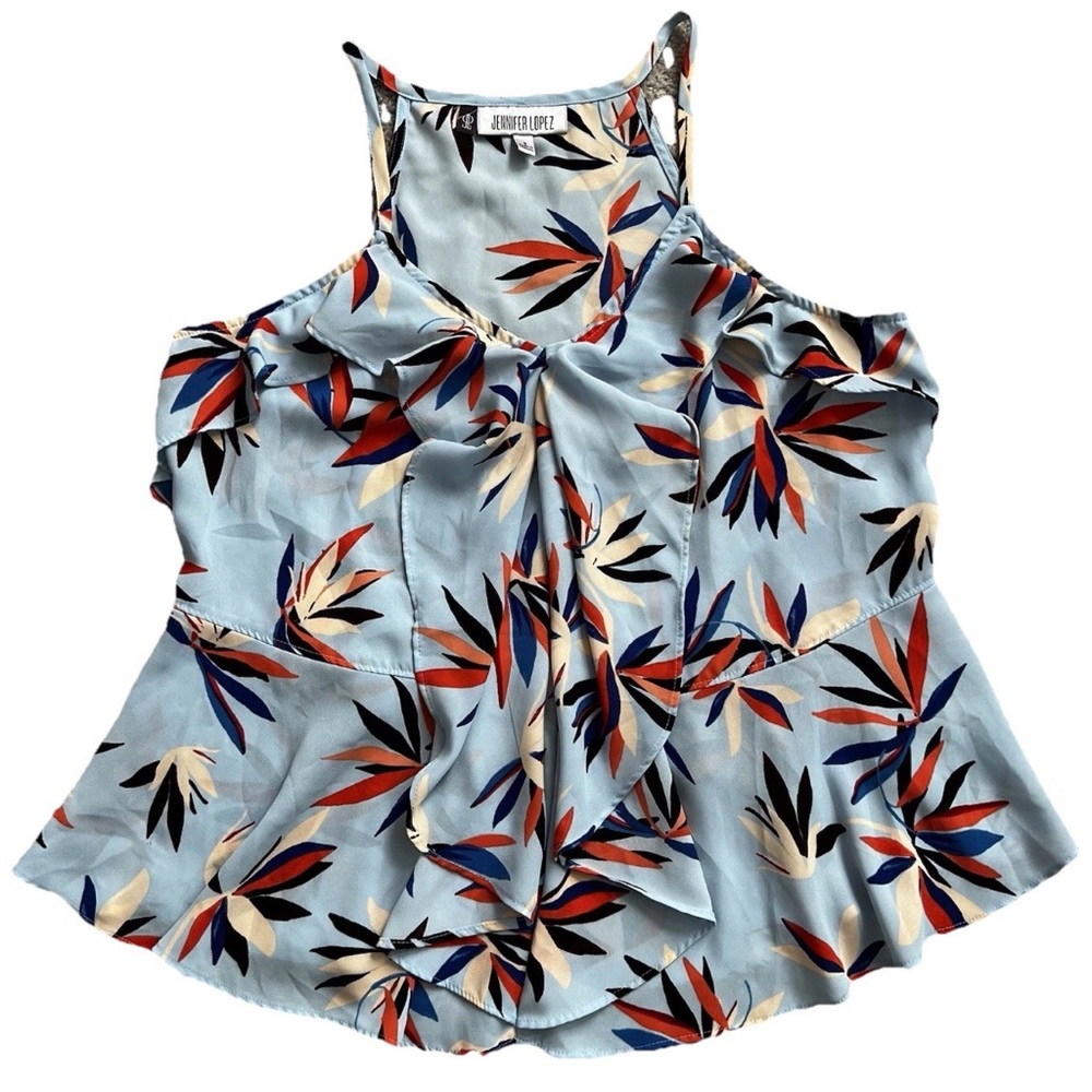 Jennifer Lopez Tank Small Light Blue Cami Tank V-neck Spaghetti Strap Ruffle #D